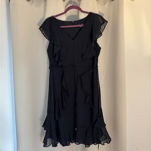 Tommy Hilfiger Navy Ruffle V-Neck Dress